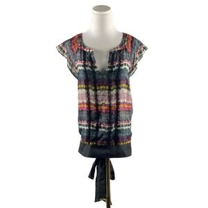 Anthropologie Odille Silk Blouse Women Size 8 Banded Hem Pintuck‎ Pleated Top